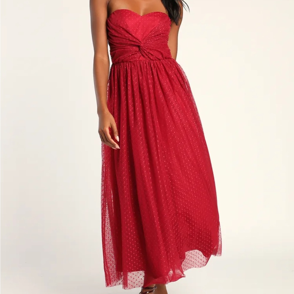 Lulu's Strapless Red Tulle Maxi Dress